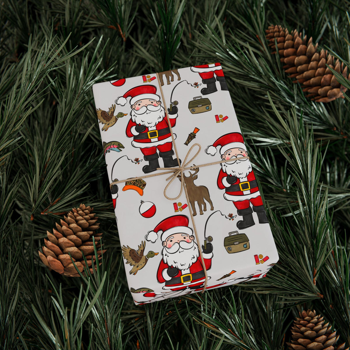 Santa Hunting and Fishing Christmas Wrapping Paper