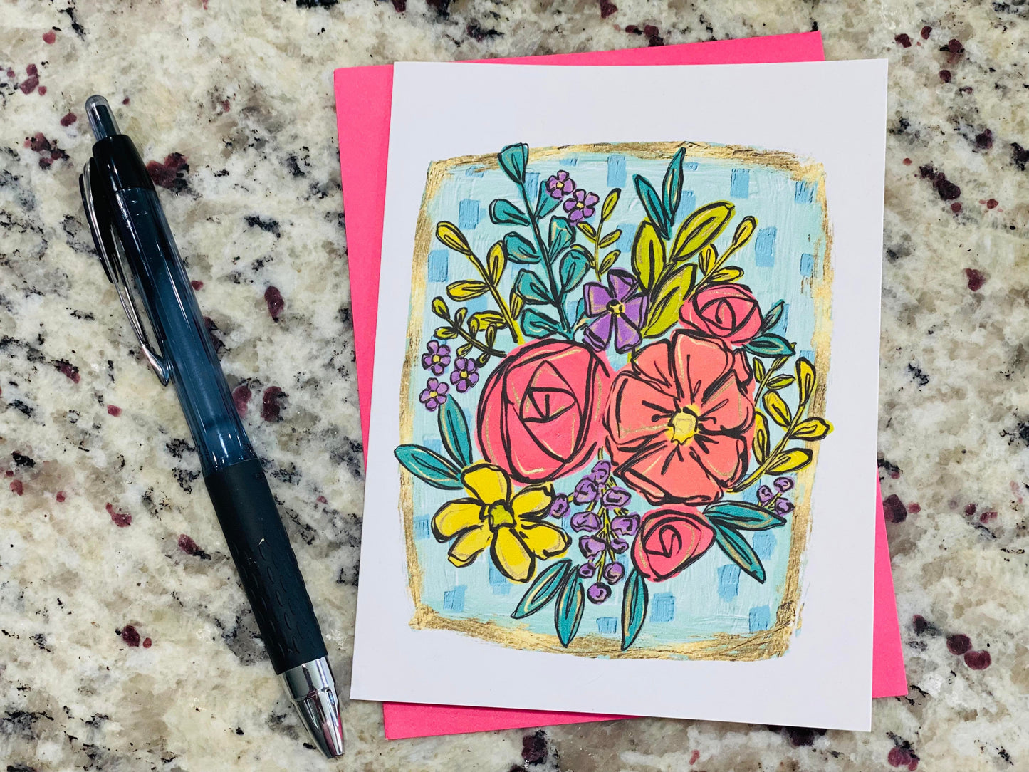 Gold Floral Note Cards