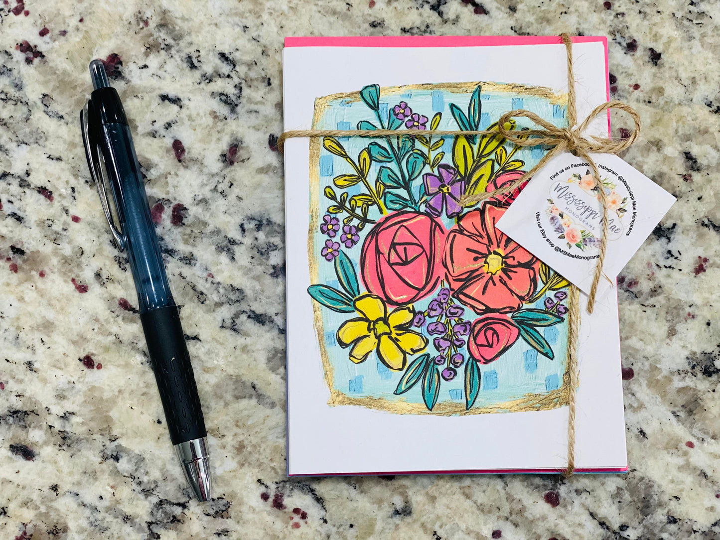 Gold Floral Note Cards
