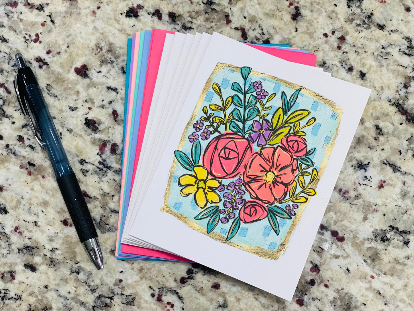 Gold Floral Note Cards