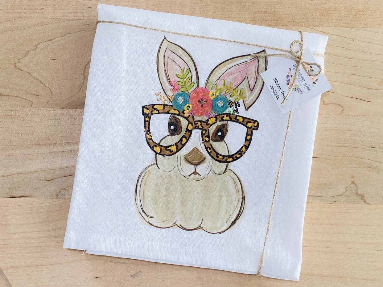 Bunny Wearing Glasses Kitchen Towel