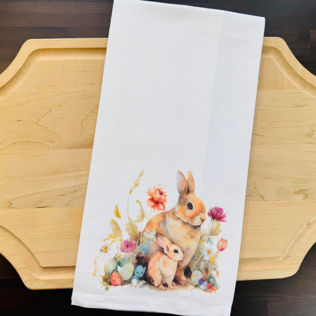 Floral Bunnies Kitchen Towel