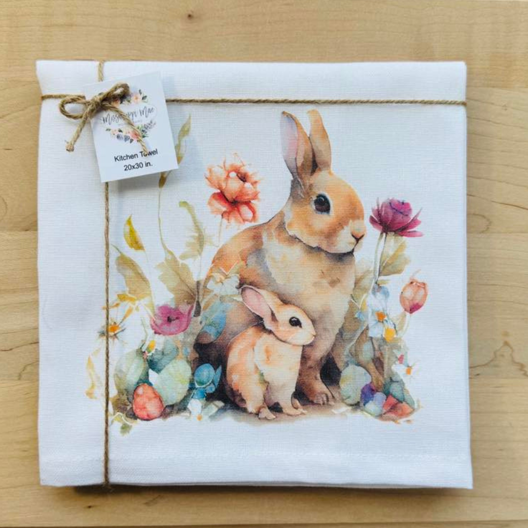 Floral Bunnies Kitchen Towel