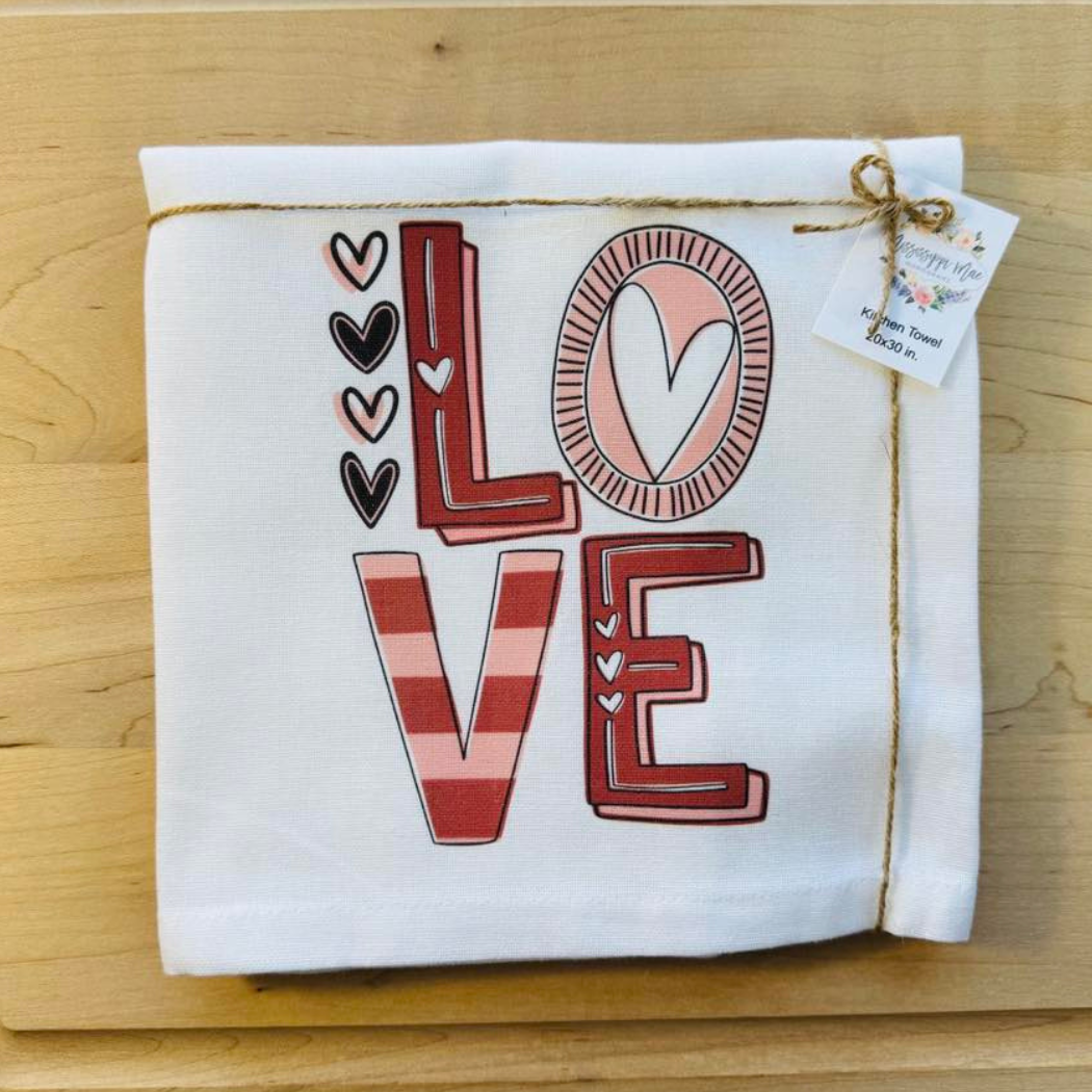 Love Striped Kitchen Towel