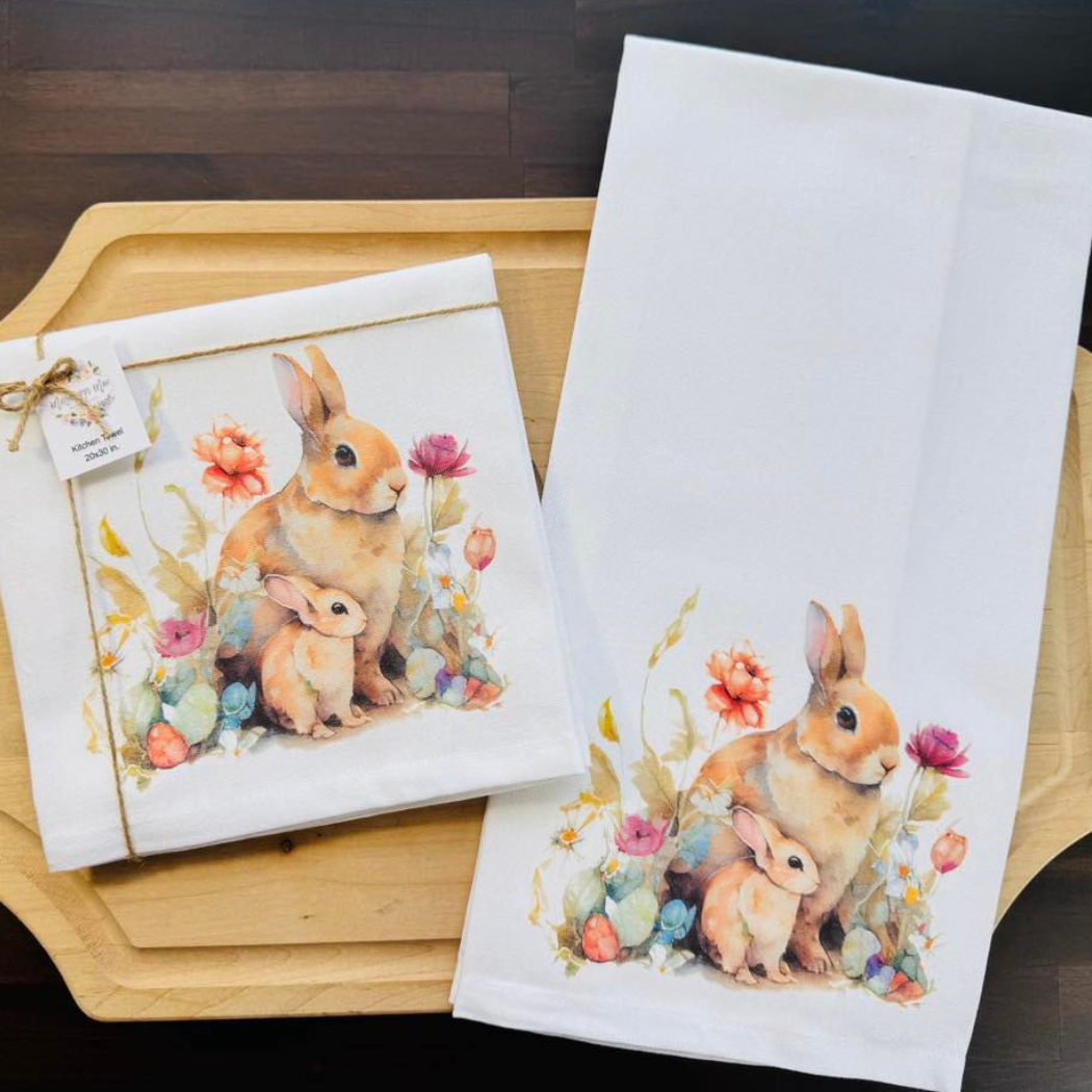 Floral Bunnies Kitchen Towel