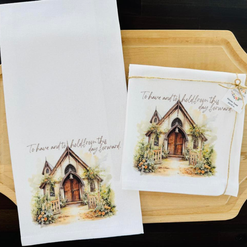 Rustic Church Wedding Kitchen Towel