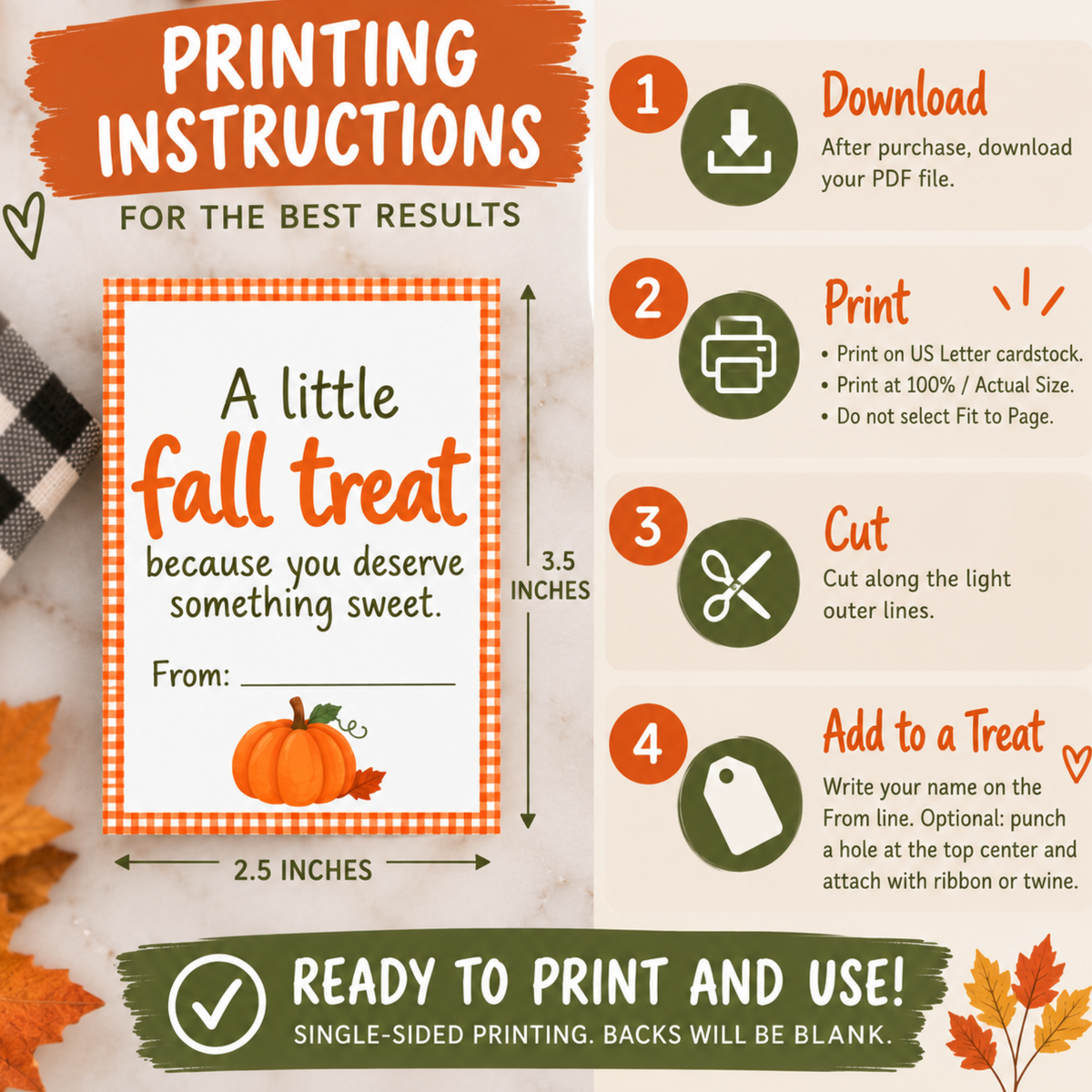 Fall Treat Tags Printable, Instant Download PDF