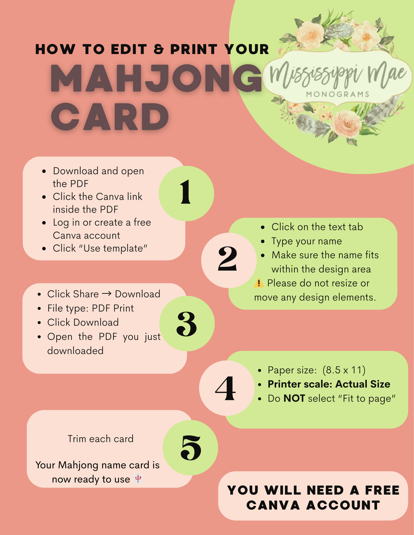 Editable Mahjong Name Card | Canva Template | Printable Sleeve Insert PR