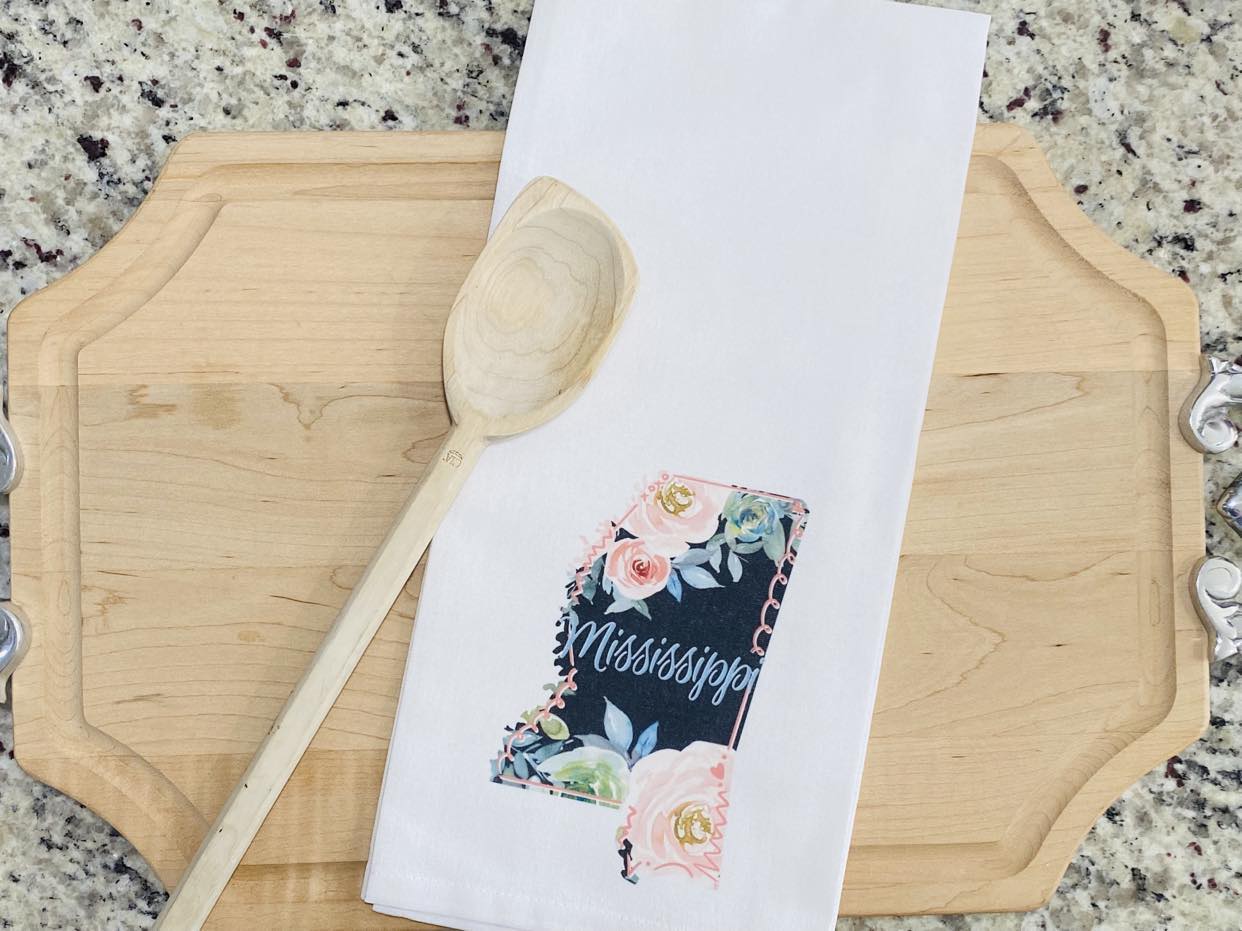 Pink Flowers Mississippi Kitchen Towel