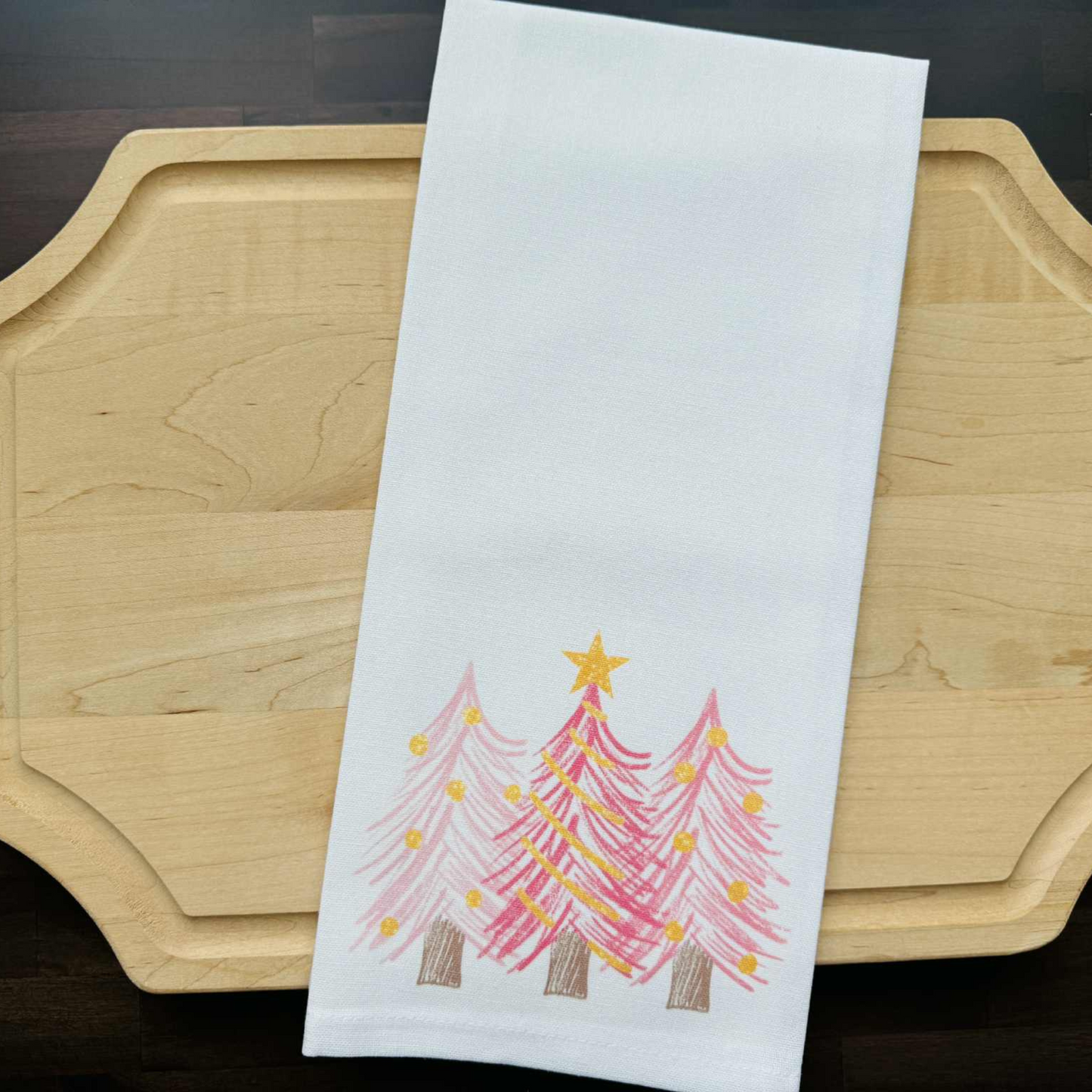 Pink Christmas Trees Kitchen Towel