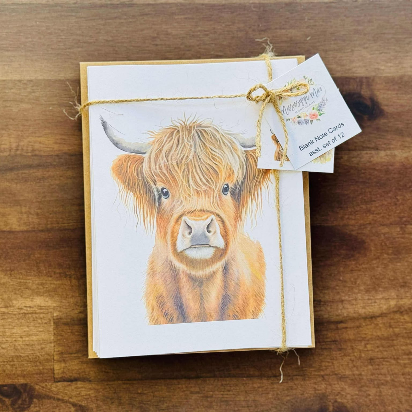 Assorted Highland Cow Note Cards (Set of 12)