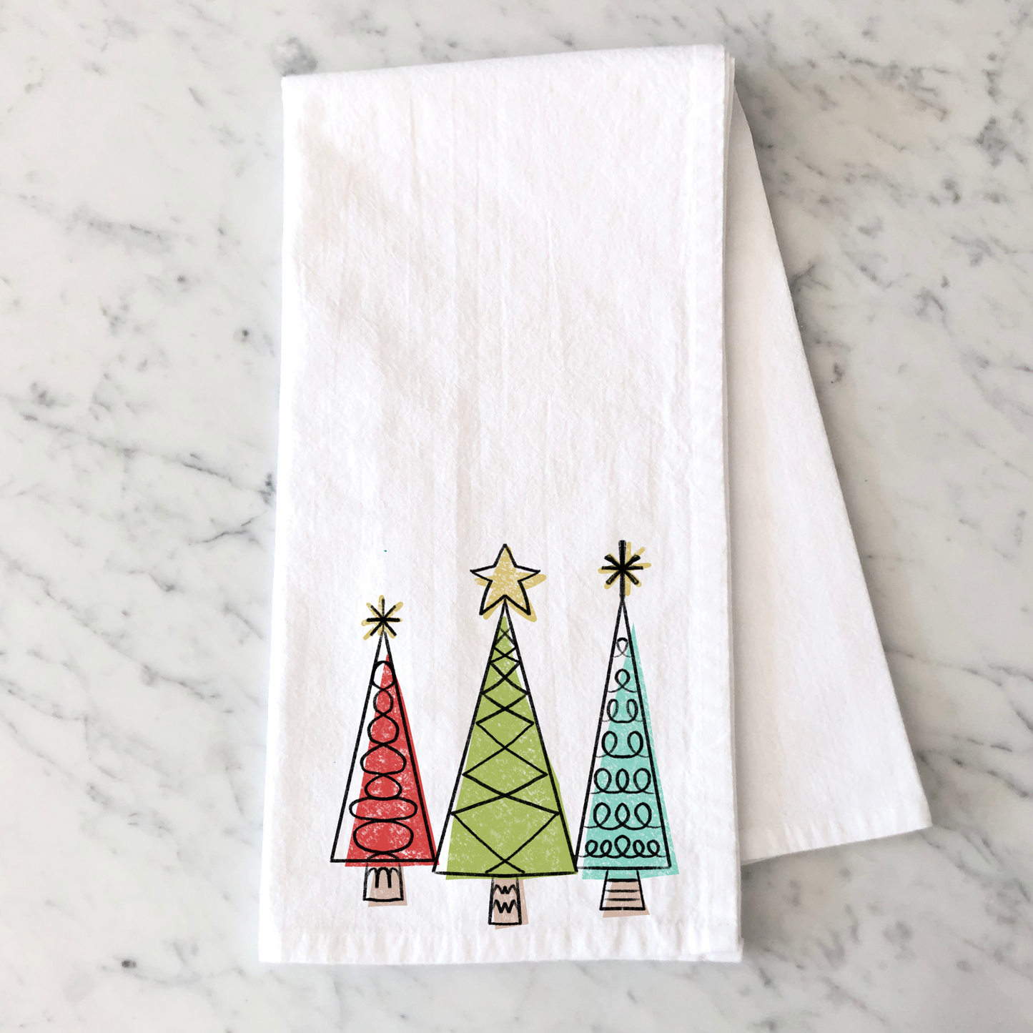 Retro Christmas Trees Kitchen Towel