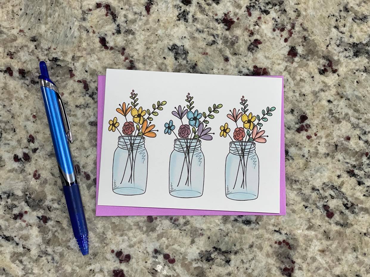 Floral Jar Trio Note Cards