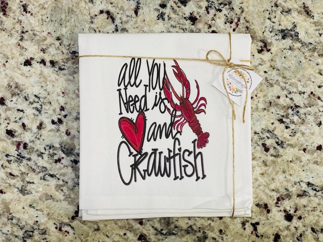 Love and Crawfish Kitchen Towel
