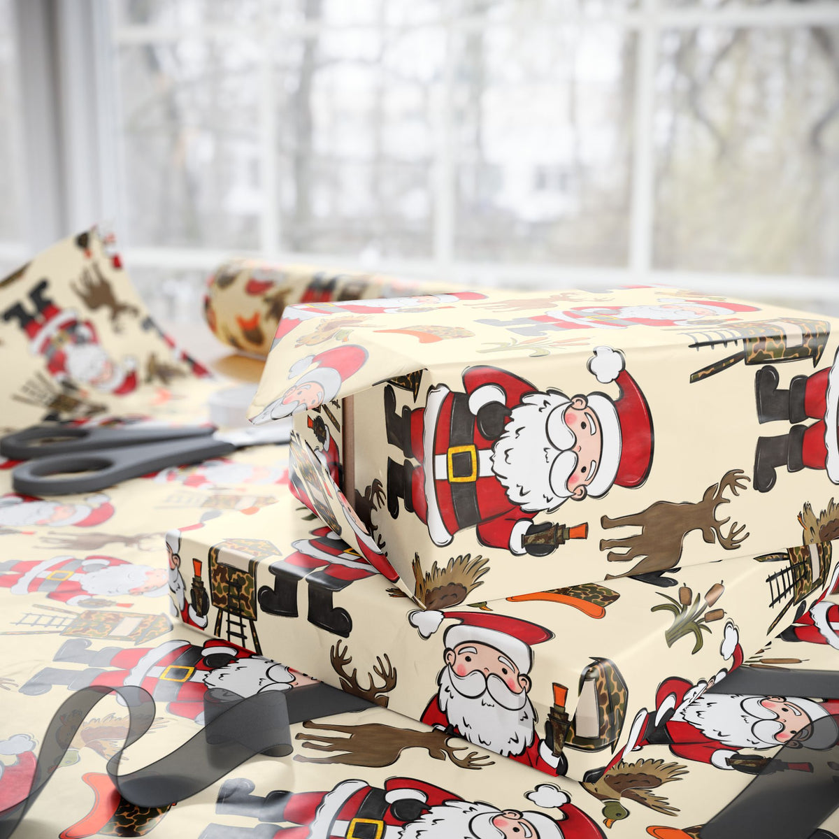 Santa Hunting Christmas Wrapping Paper
