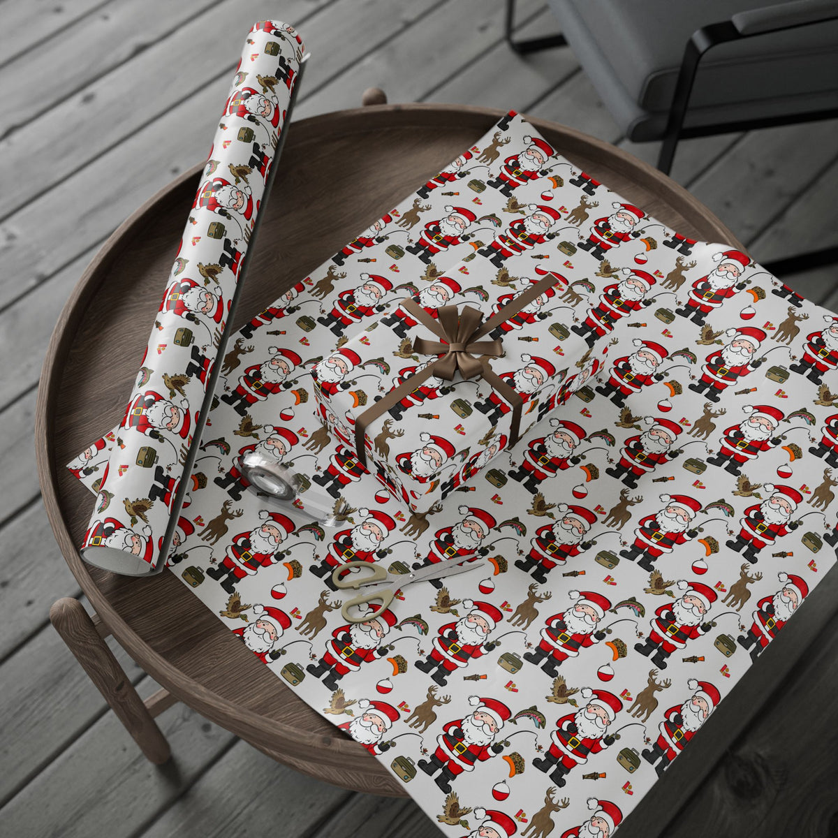Santa Hunting and Fishing Christmas Wrapping Paper