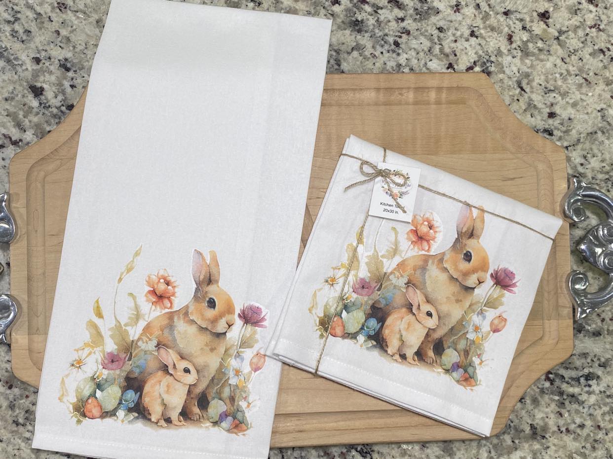 Floral Bunnies Kitchen Towel