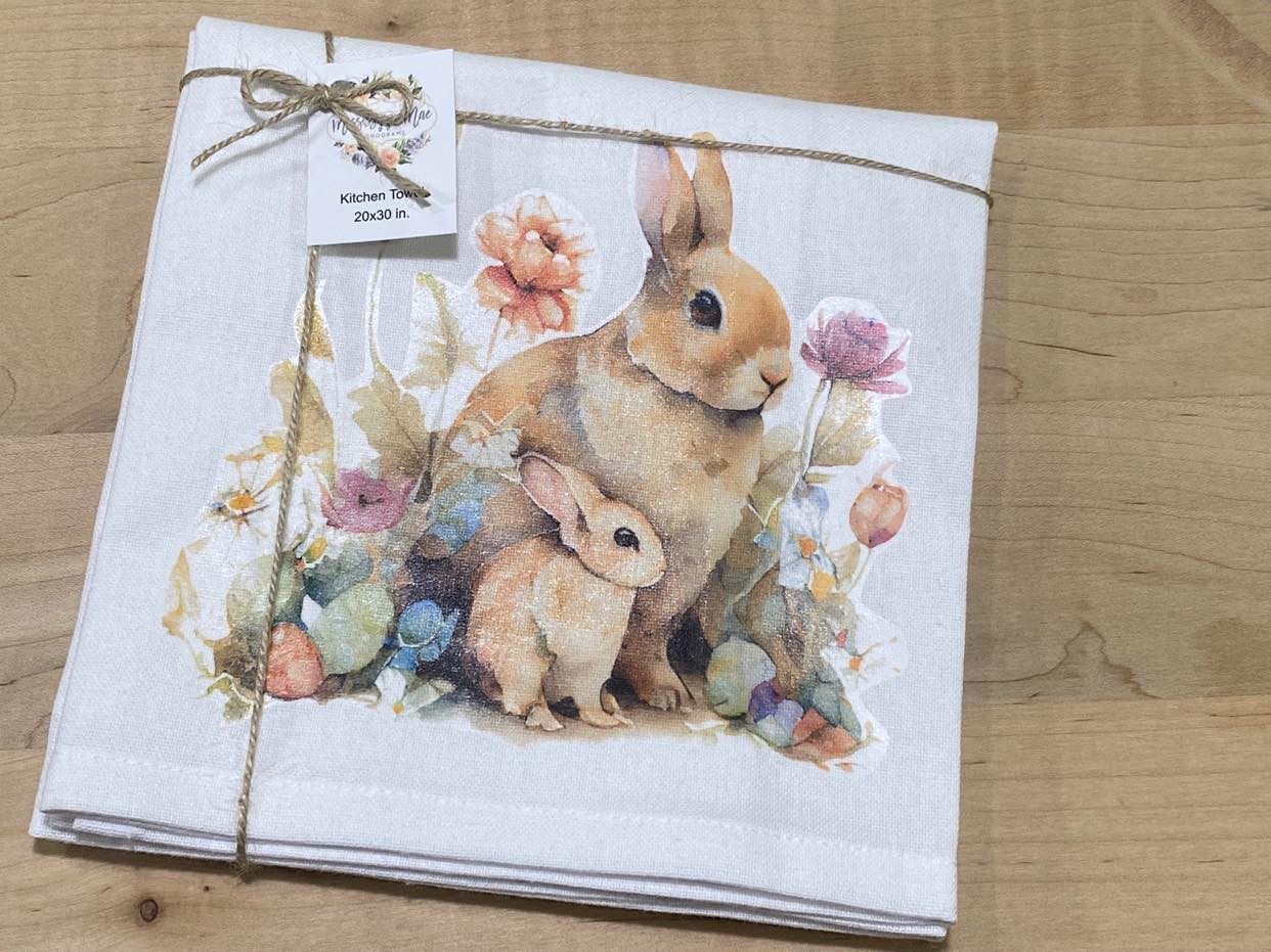 Floral Bunnies Kitchen Towel