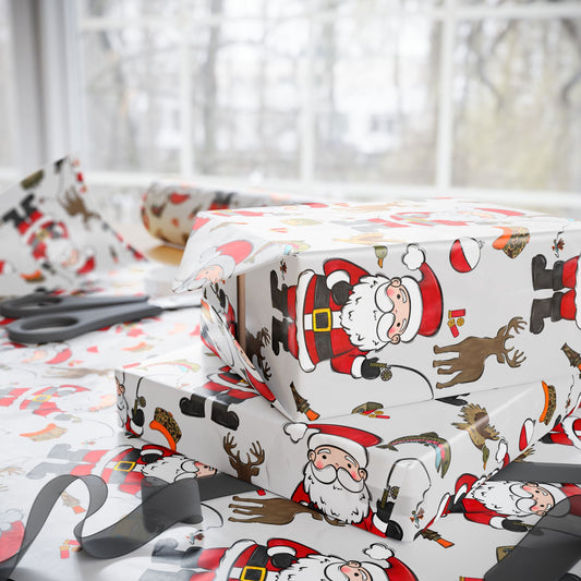 Santa Hunting and Fishing Christmas Wrapping Paper