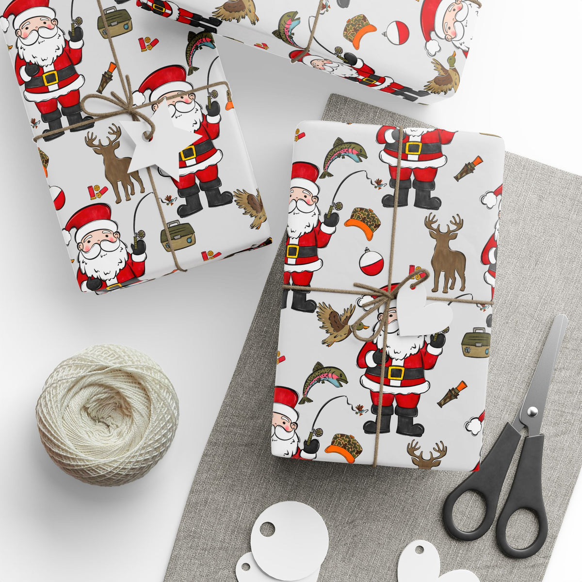 Santa Hunting and Fishing Christmas Wrapping Paper