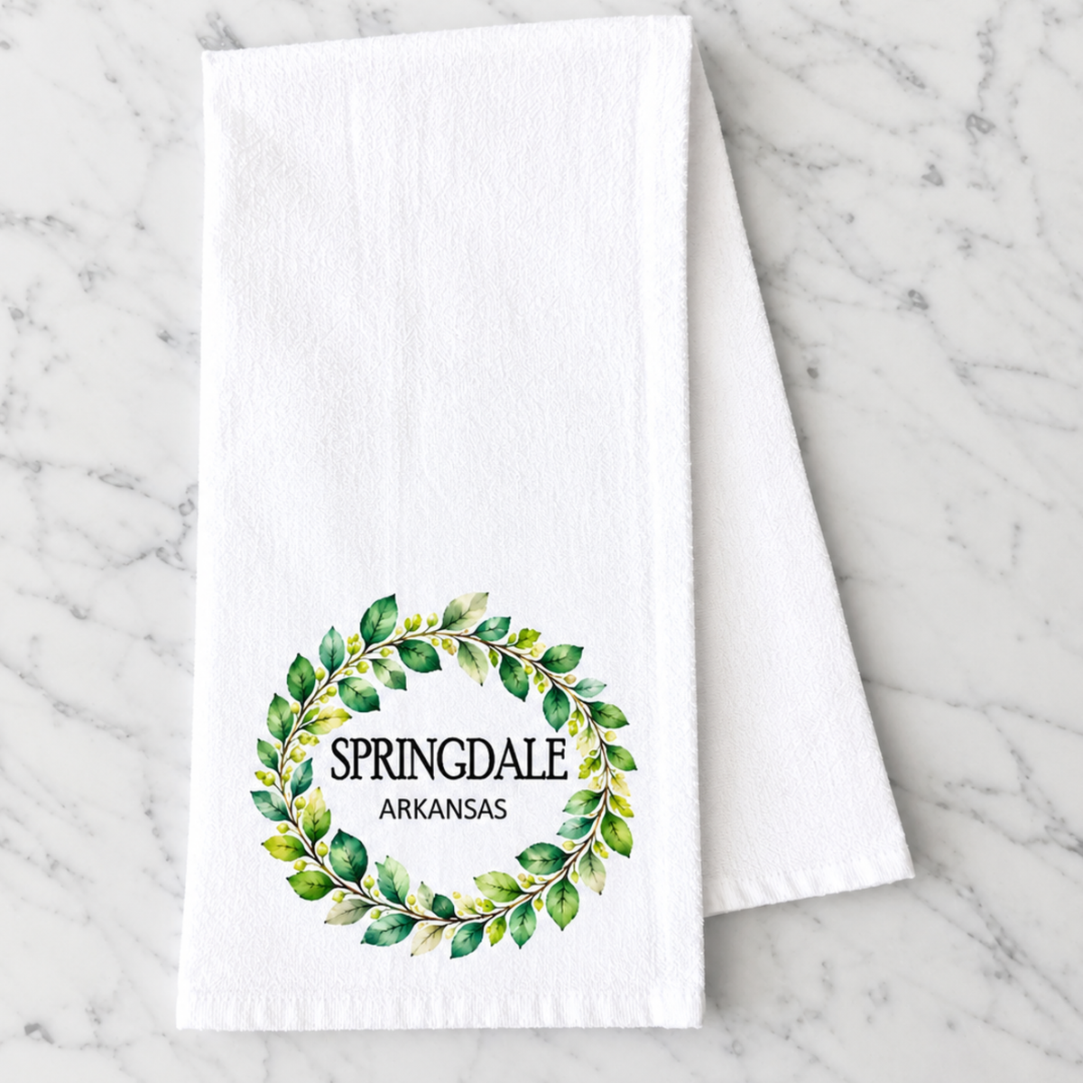 Personalized City & State Kitchen Towel | Botanical Wreath Hometown Gift