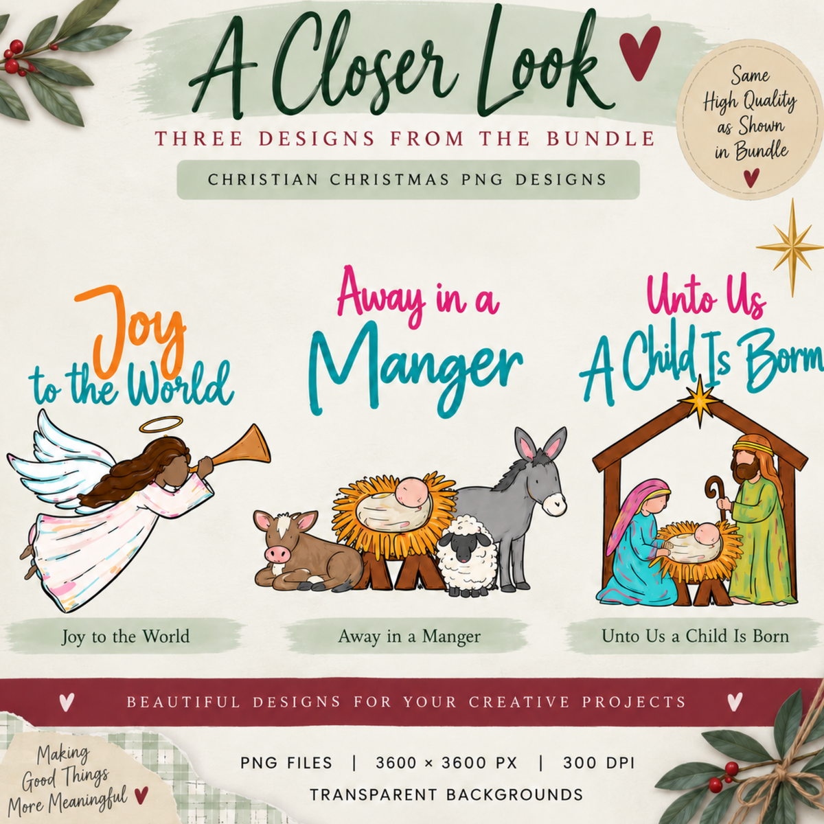 Christian Christmas PNG Bundle, Nativity Sublimation Designs (6 Files)