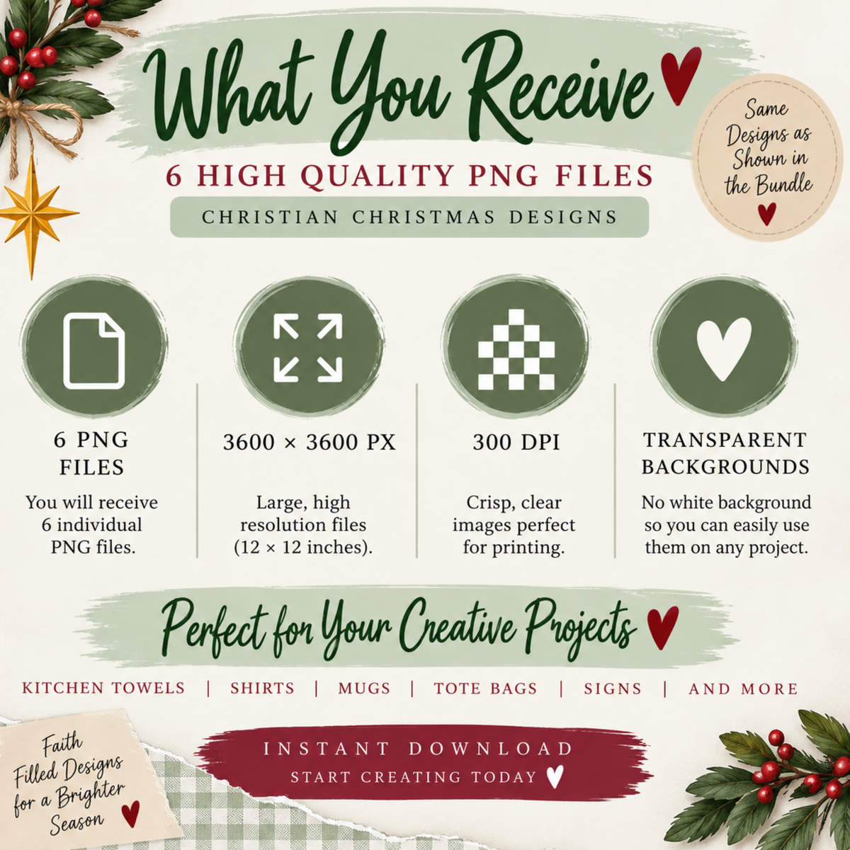Christian Christmas PNG Bundle, Nativity Sublimation Designs (6 Files)