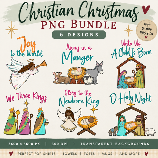Christian Christmas PNG Bundle, Nativity Sublimation Designs (6 Files)