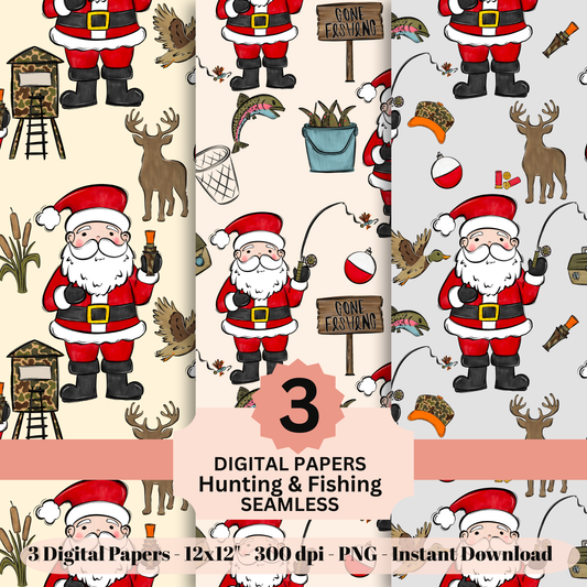 Santa Hunting & Fishing Digital Paper Bundle