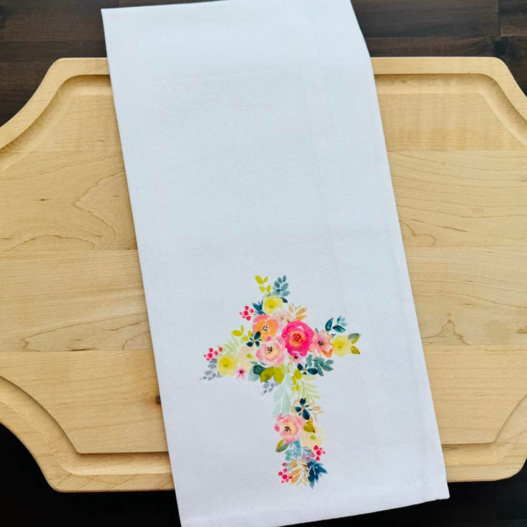 Floral Cross Kitchen Towel