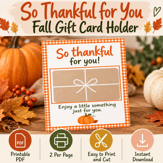 Fall Gift Card Holder Printable, Instant Download