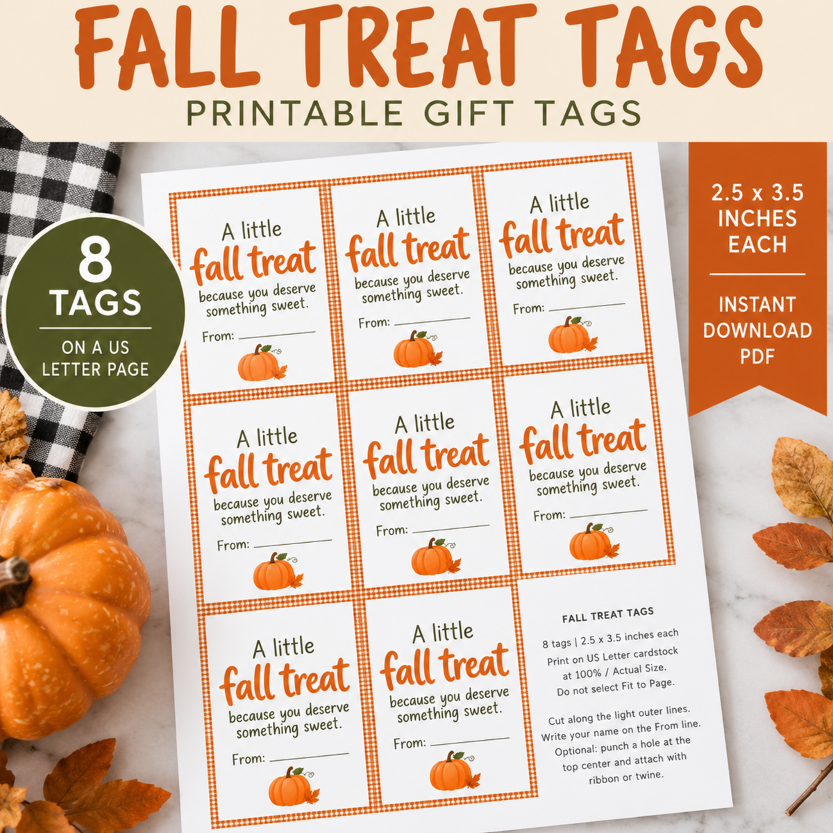 Fall Treat Tags Printable, Instant Download PDF