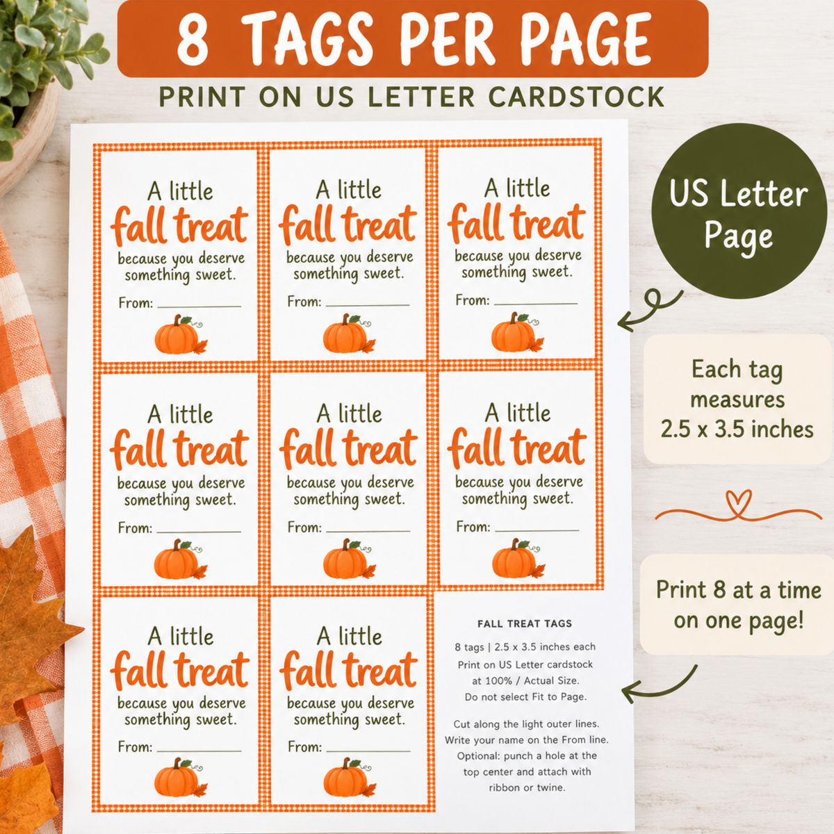 Fall Treat Tags Printable, Instant Download PDF