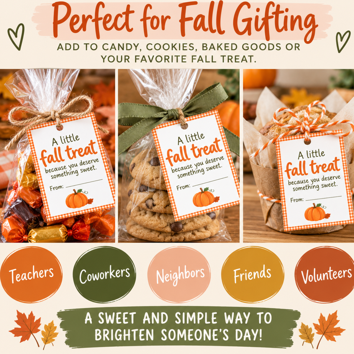 Fall Treat Tags Printable, Instant Download PDF