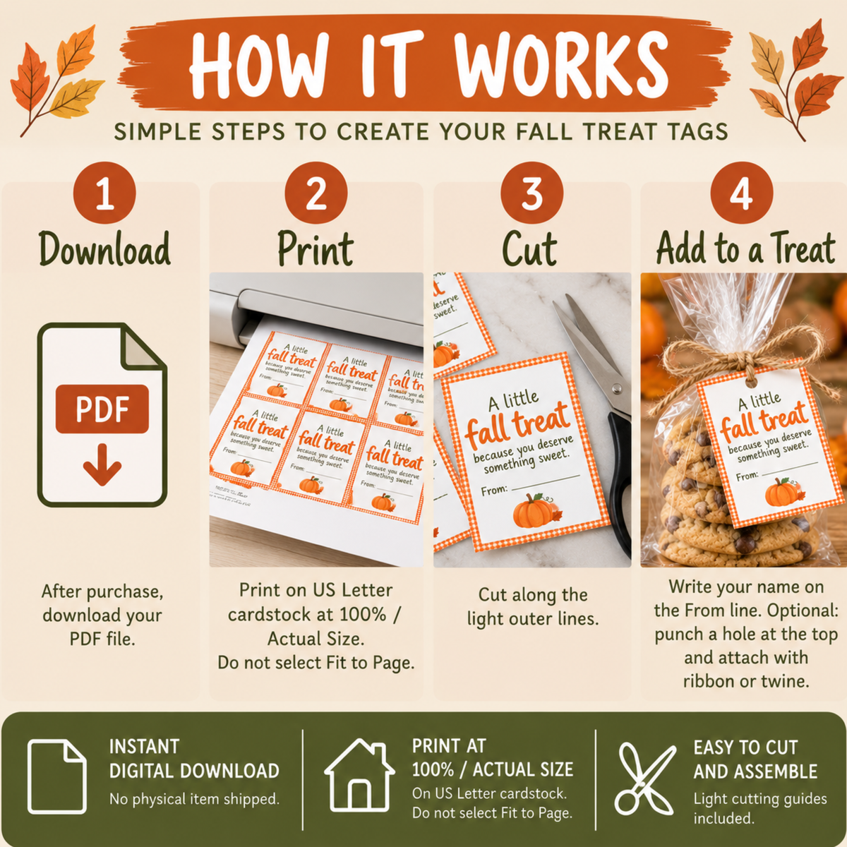 Fall Treat Tags Printable, Instant Download PDF