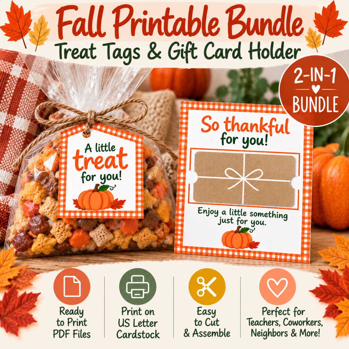 Fall Printable Gift Bundle: Treat Tags & Gift Card Holder