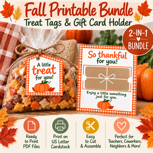 Fall Printable Gift Bundle: Treat Tags & Gift Card Holder