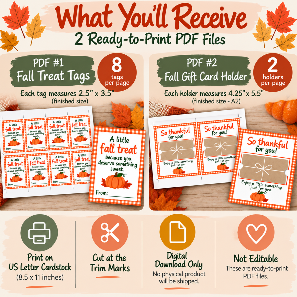 Fall Printable Gift Bundle: Treat Tags & Gift Card Holder