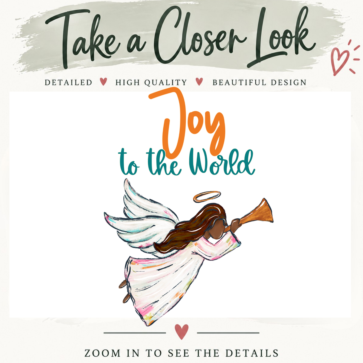 Joy to the World PNG, Christmas Angel PNG, Christian Christmas PNG, Faith Based Christmas Design, 3 Skin Tone Options