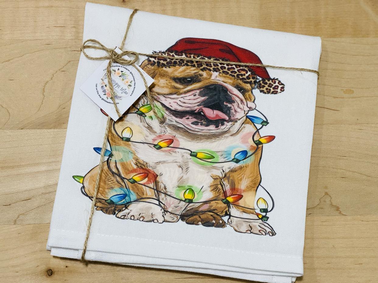 Christmas Bulldog Kitchen Towel