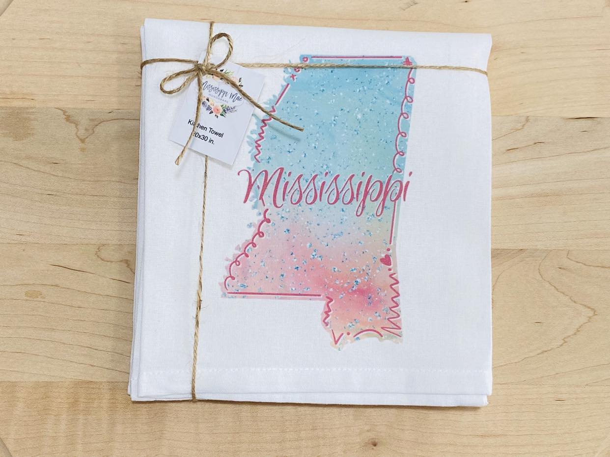 Coral Aqua Mississippi Kitchen Towel