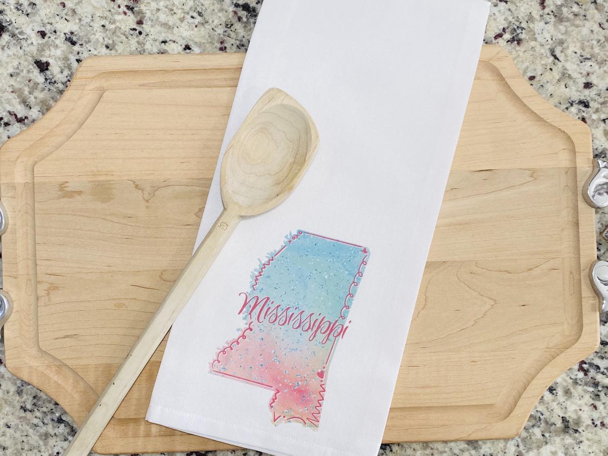 Coral Aqua Mississippi Kitchen Towel