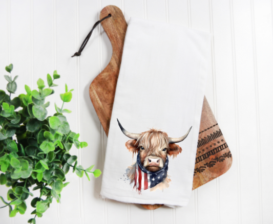 American Flag Highland Cow Towel