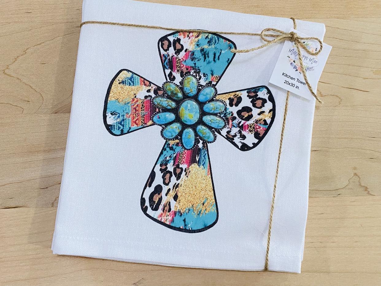 Turquoise Cross Kitchen Towel