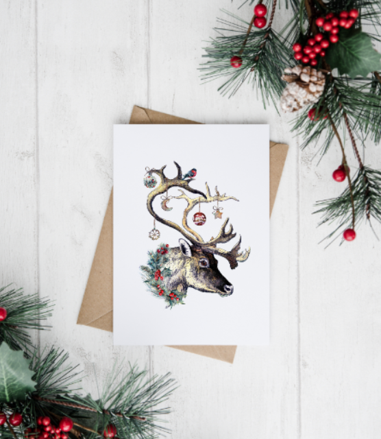 Christmas Deer Note Cards (Set of 12)