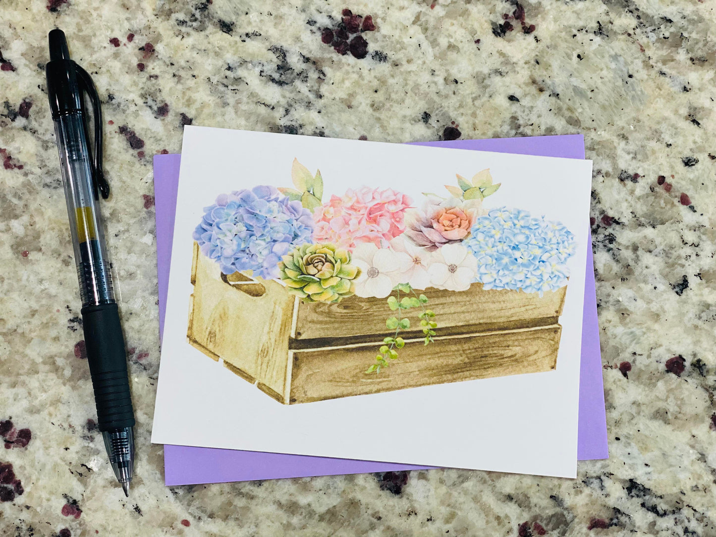 Hydrangea & Succulents Note Cards (Set of 12)