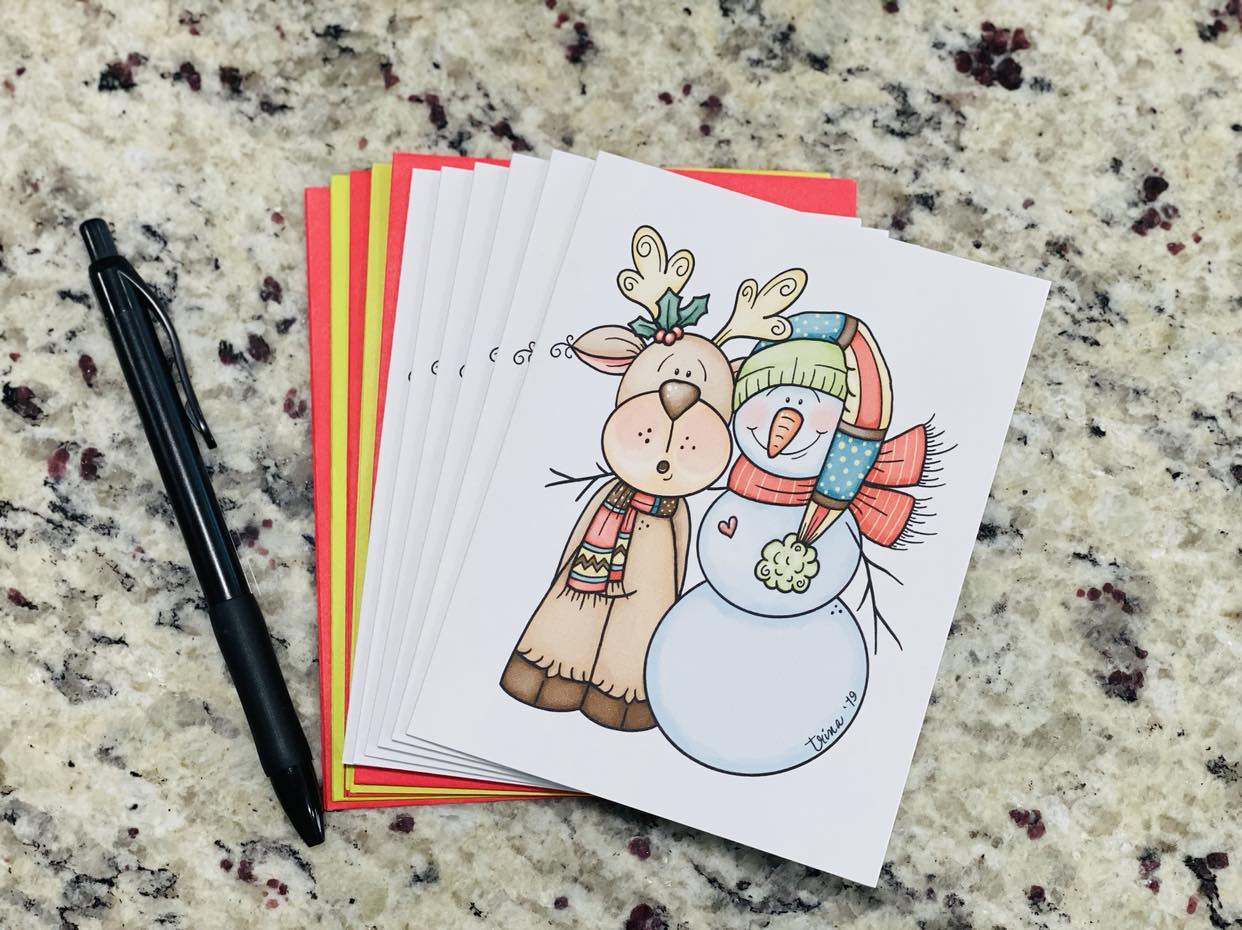 Reindeer Snowman Note Cards (Set of 12)