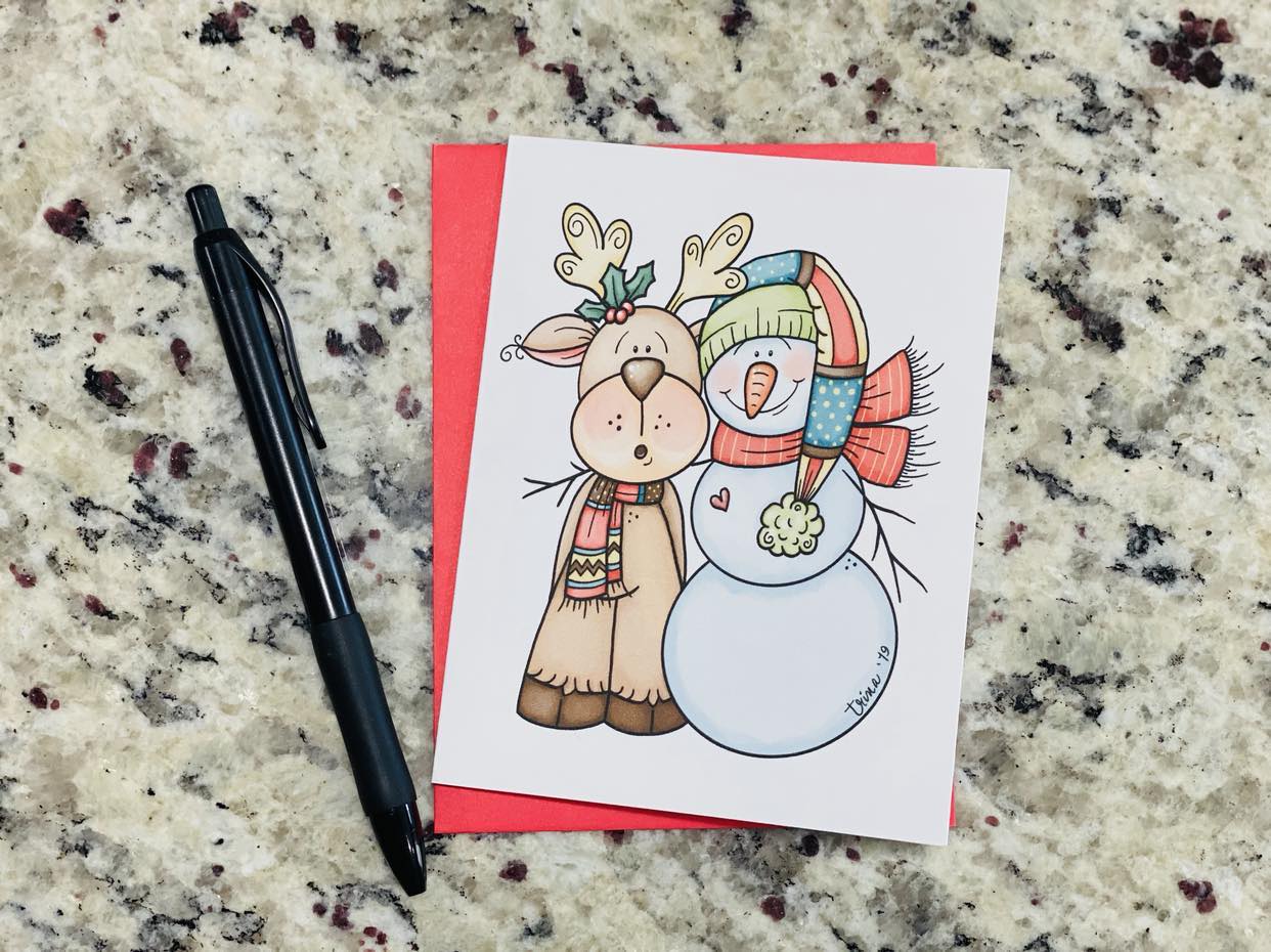 Reindeer Snowman Note Cards (Set of 12)