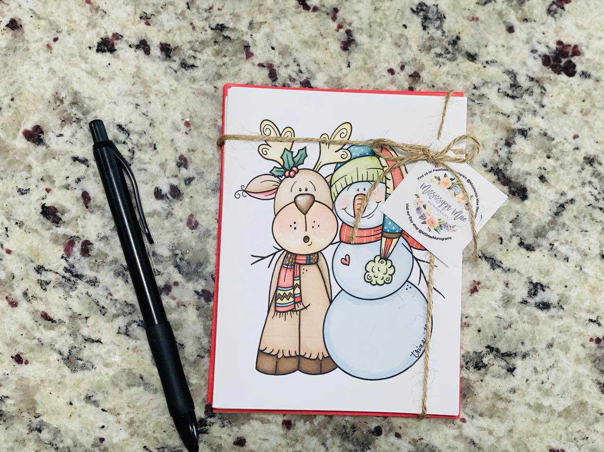 Reindeer Snowman Note Cards (Set of 12)