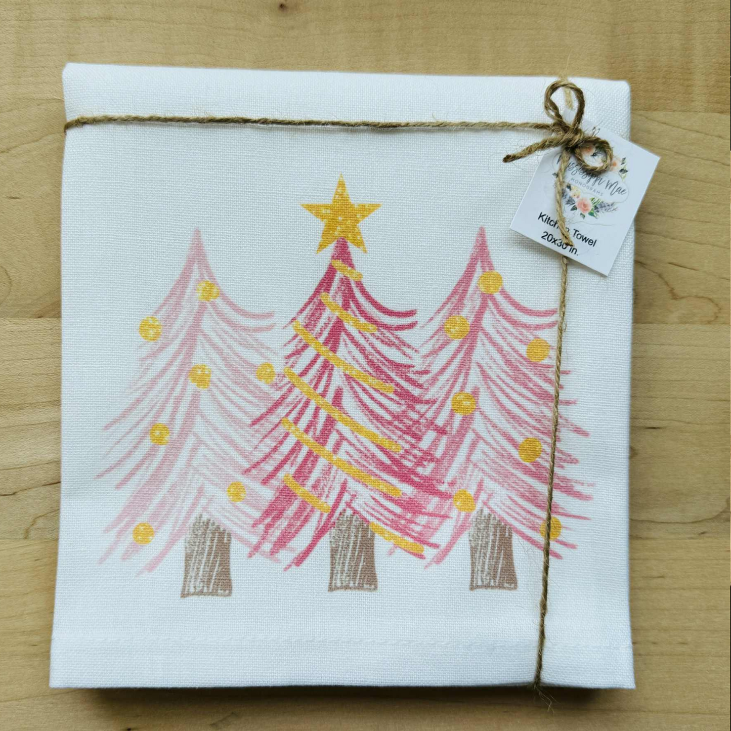 Pink Christmas Trees Kitchen Towel
